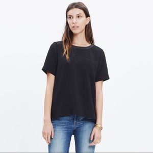 Madewell Black Crepe Short Sleeve Button Back Top
